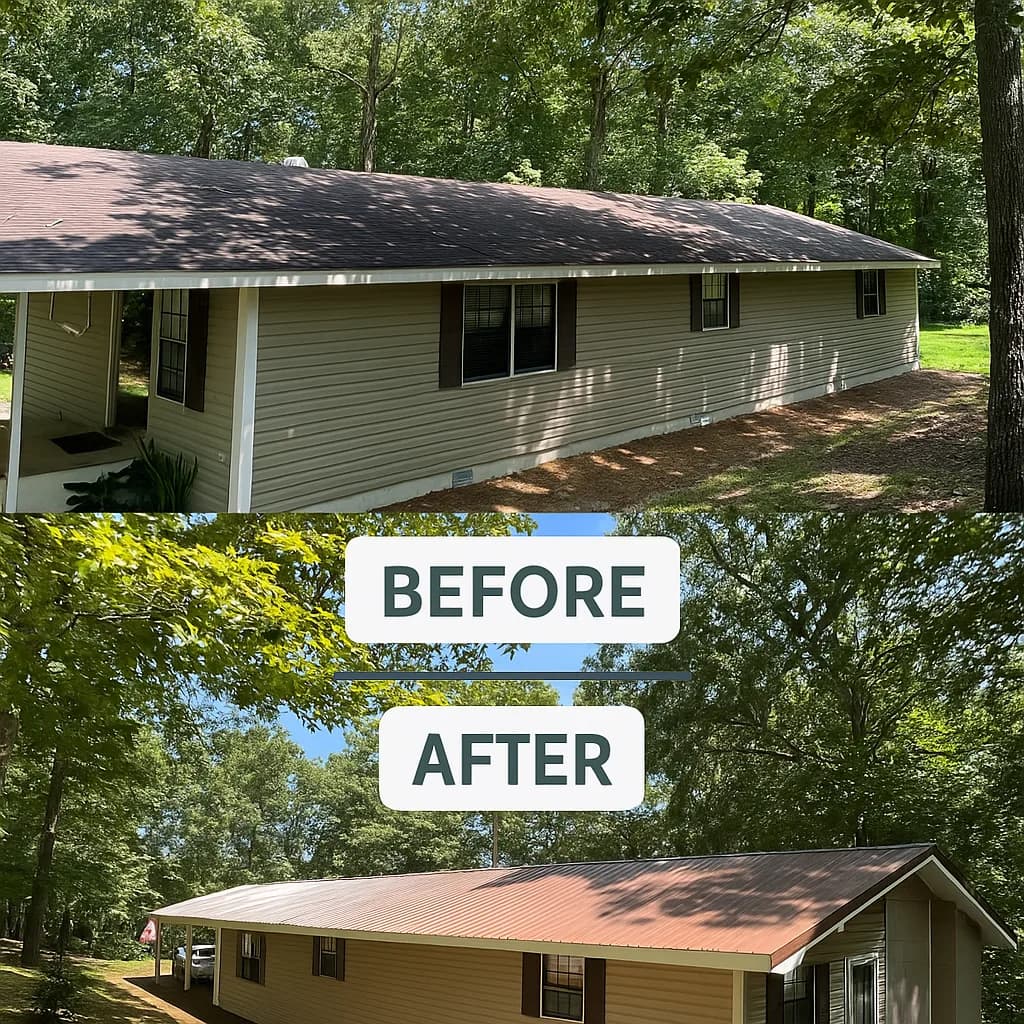 Before-and-after roof comparison graphic