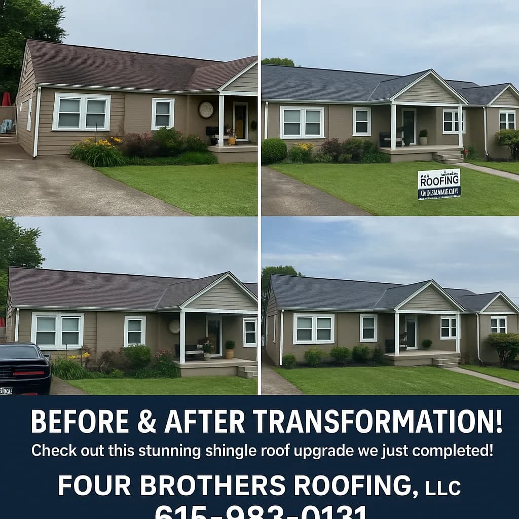 Four Brothers Roofing before-and-after transformation graphic
