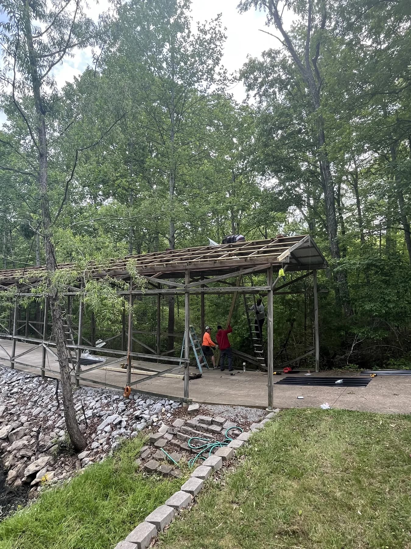 Wide covered porch roof structure project