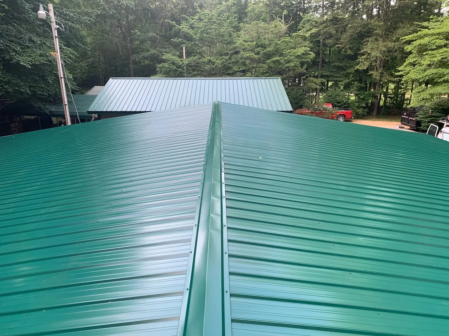 Green metal roof ridge detail