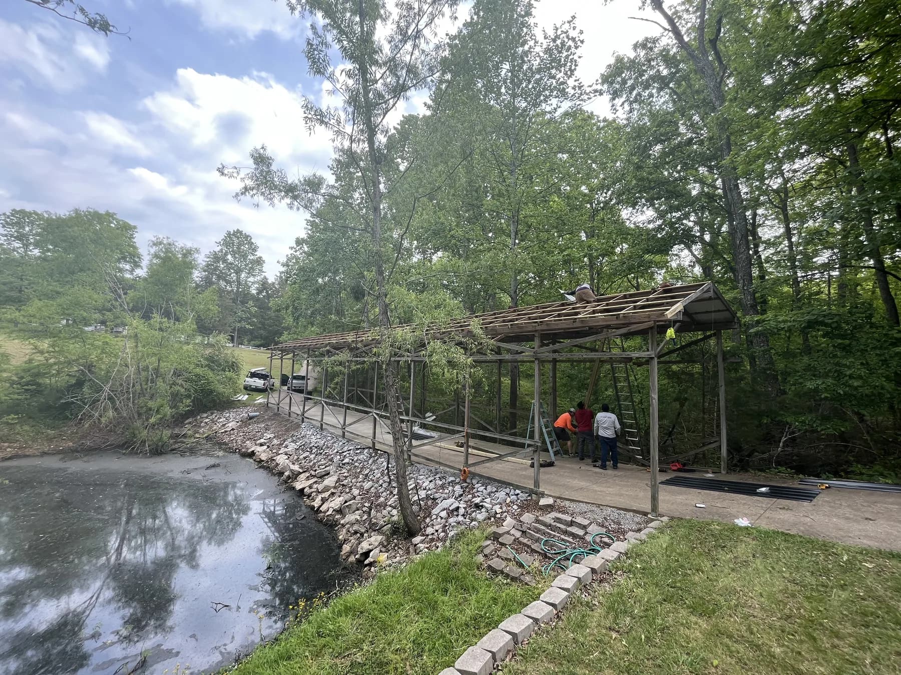 Lakeside roof framing project in progress